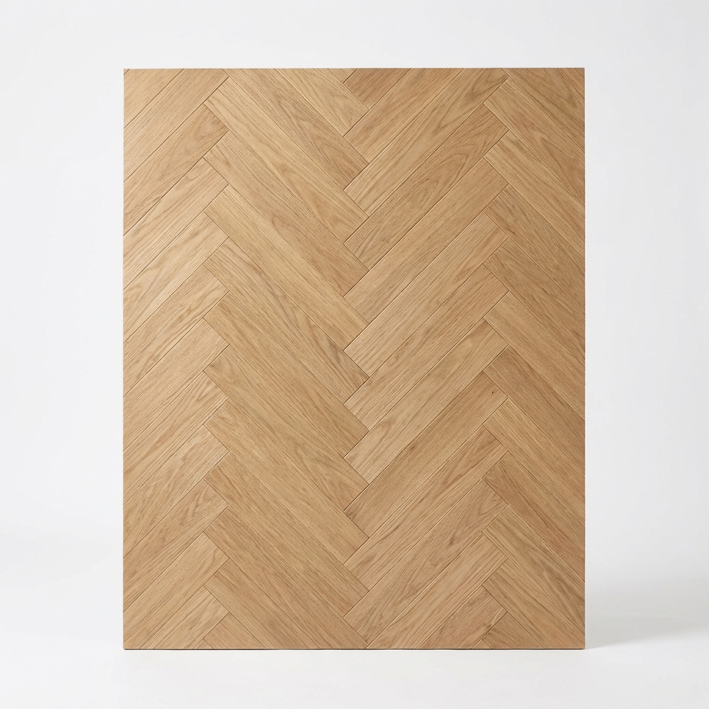 Wooden panel with herringbone pattern on a white background