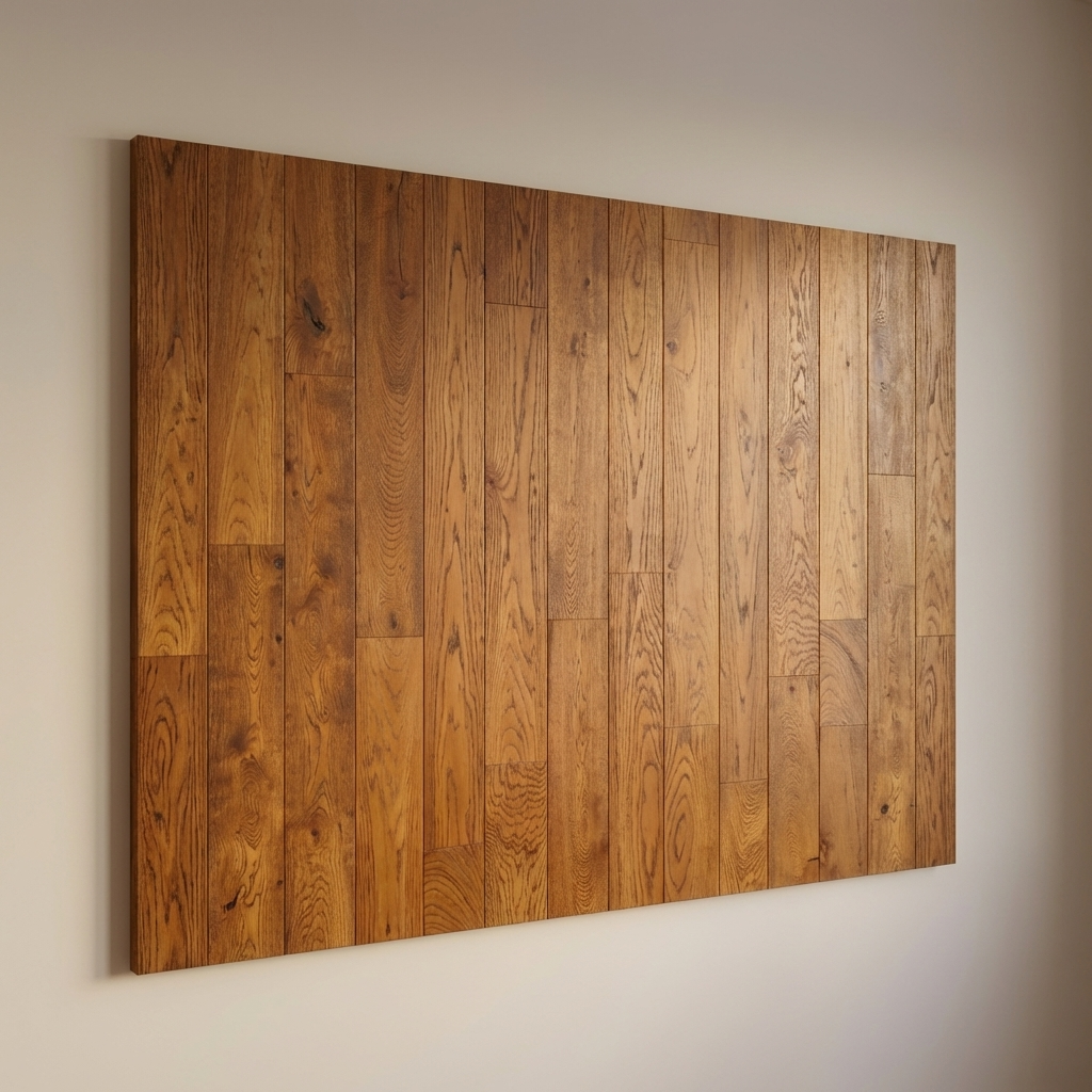 Large wooden panel on a plain wall