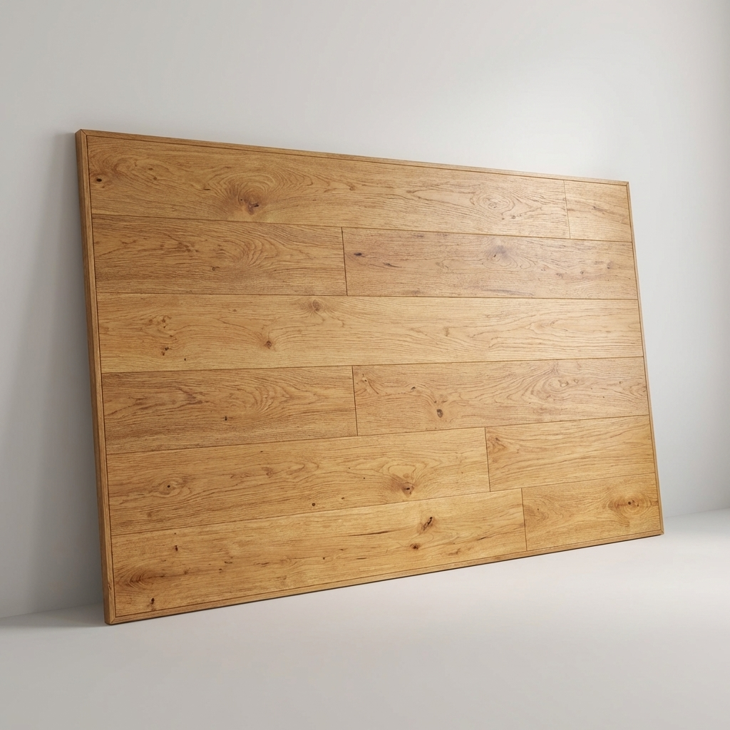 Large wooden panel with a natural finish on a plain background