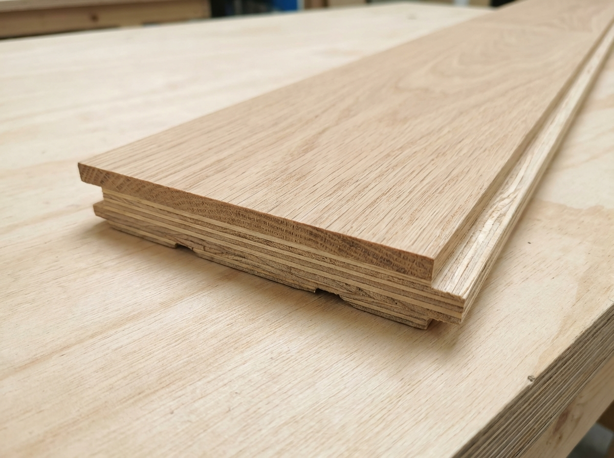 Wooden flooring plank on a wooden surface