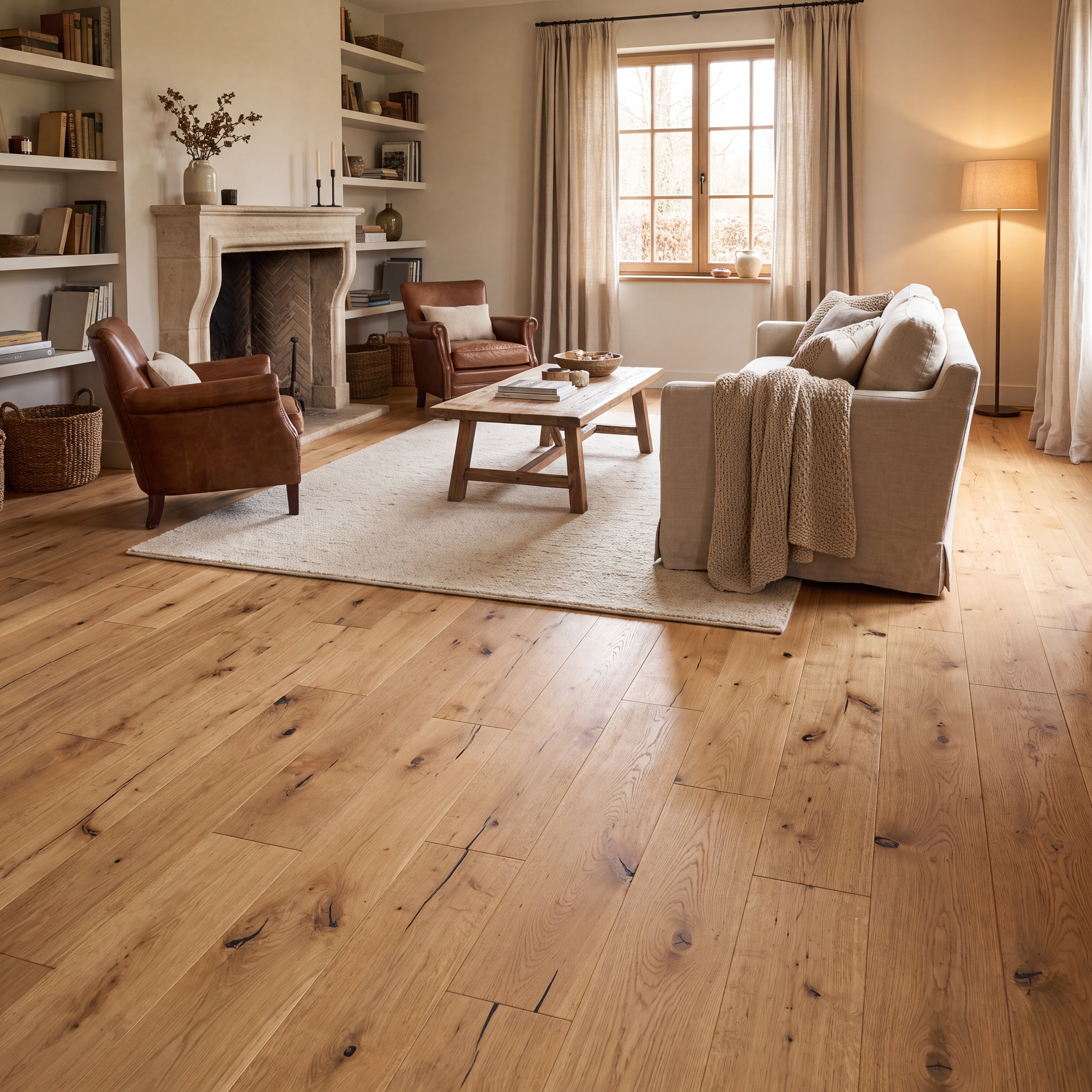 Livingroom with table and rug on top of a wooden floor.