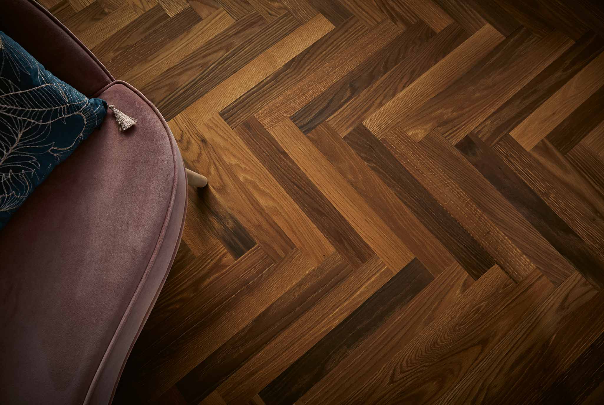 Harlesden Smoked Oak Parquet Flooring Ambience 1