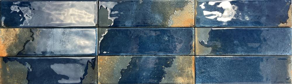 Pattern of blue and gold tiles with a textured finish