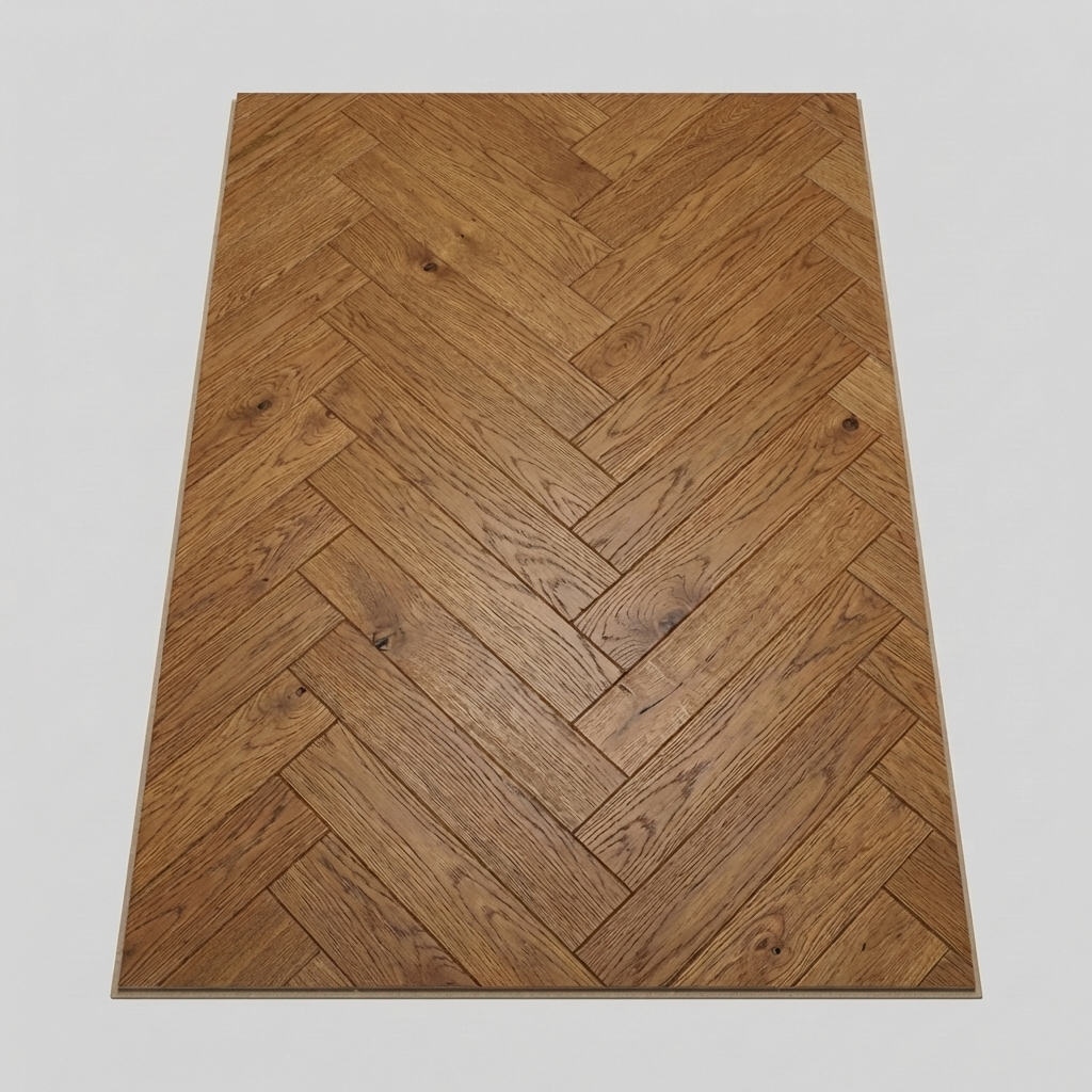 Wooden floor tile with herringbone pattern on a white background